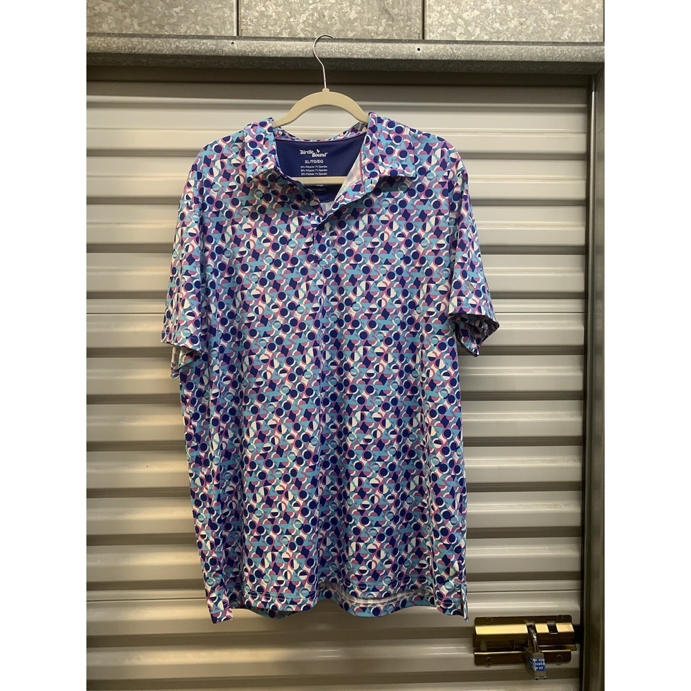 Birdie Bound Mens Golf Polo Shirt Purple Blue Circles UV Protection XL NEW